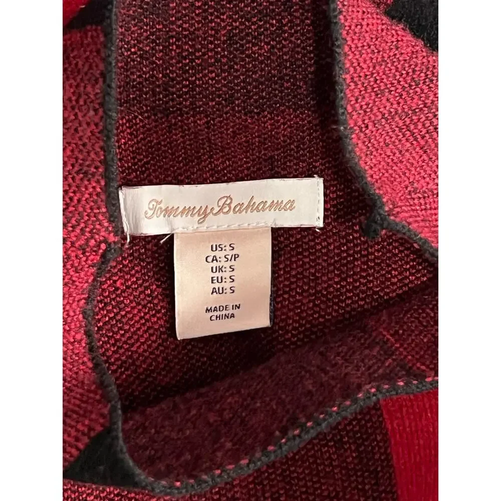 Tommy Bahama Red Black Y2K Buffalo Plaid Mock Neck Sweater Womens Small